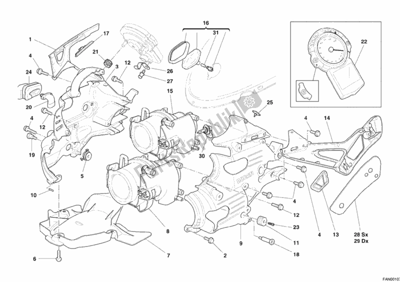 Todas as partes de Farol do Ducati Superbike 999 S USA 2005